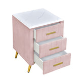 Upholstered Wooden Nightstand with 3 Drawers and Metal Legs&Handles, Bedside Table with Marbling N733P208520H