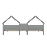 Double Twin Size Platform Bed with House-shaped Headboard and a Built-in Nightstand, Grey WF306928AAE