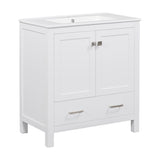 30" White Bathroom Vanity Single Sink, Combo Cabinet Undermount Sink, Bathroom Storage Cabinet WF324043AAK
