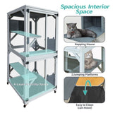 30.7" Wooden Catio Outdoor Cat Enclosure, Luxury Cat House on Wheels with Napping House, 4 Platforms W773P183374
