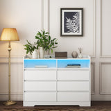 6 Drawer Dresser, White Dresser for Bedroom LED Lights, Modern Dressers & Chests of Drawers W132166406