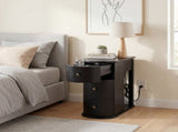 Modern End Table with Hidden Cup Holder Drawer, Charging Station & Pull-Out Side Table, Wooden 70987192