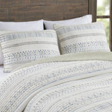 3 Piece Printed Microfiber Seersucker Quilt Set Taupe/Blue Full/Queen B03597654