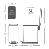Bathroom Trash Can Combo, 1.3 Gallon Stainless Steel Slim Step Garbage Bin with Soft Close Lid, 35398692
