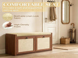 Brown Entryway Shoe Storage Bench Padded Seat with 2 Rattan Doors for Hidden Shoe Storage 65706668