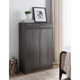 Shoe Cabinet, Two Door Storage Cabinet with Two Drawers, fits 15 Pair of Shoes- Distressed Grey B107130828