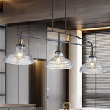 45" Industrial 3-Light Pendant Chandelier with Clear Glass Shades, Black Metal Frame, Adjustable W1340P253586