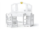 Kids Vanity with Storage, Kids Vanity Table and Chair Set with Tri-Fold Mirror, Extra-Wide Kids 81344517