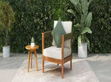 Acacia Wood Outdoor Club Chair with Handwoven Rope Accents & Curved Backrest - Water-Resistant Boho N767P265743A