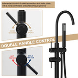 Freestanding Bathtub Faucet Floor Mount Tub Filler Matte Black, Swivel Gooseneck Spout with Cylinder W1243P316229