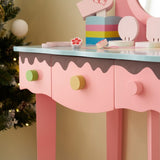 Kids Vanity Table and Chair Set with 7pcs Pretend Play Makeup Toys, Girls Vanity with Mirror & 78723628