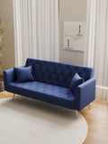 71-inch convertible love seat sofa, American retro blue velvet material, suitable for small living W165880950