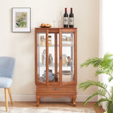 Lighted Glass Display Cabinet Glass Wine Cabinet Curio Display Cabinet with Adjustable Glass Shelves W1758P294632