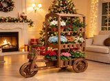 3-Tier Wooden Tricycle Planter, Vintage Farmhouse Wagon Flower Cart with Breathable Canopy, 39771668