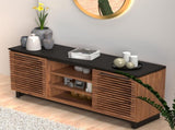 63 inch TV Stand Console for TVs up to 70 inches, No Assembly Required, Black with Bourbon Finish B108P160162