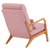 High Back Solid Wood Armrest Backrest Iron Frame Linen Indoor Leisure Chair Pink 73053534