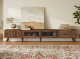 76" Modern Minimal Glass-Doors TV Stand for TVs up to 85 Inches, Wood-Grain Entertainment Center N710P298234P
