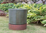 44" Tall Large Modern Cylinder Ribbed Tower Water Fountain With Rustic Base, Contemporary Antique W2078125153