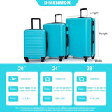 3 Piece Luggage Sets ABS Lightweight Suitcase with Two Hooks, Spinner Wheels, TSA Lock, W284102007