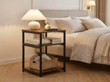 Industrial 3-Tier Open Storage End Table, Tall Nightstand for Living Room, Bedroom, Office, Rustic 43417232