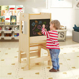 Multi-Use Toddler Kitchen Step Stool With Activity Chalkboard Adjustable Height & Rail - Natural 62270654