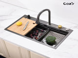 Waterfall Kitchen Sink, Stainless Steel Single Bowl in Black, Multifunctional Workstation with 33860587