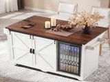 K&K 72" Farmhouse Kitchen Island with Fridge Storage Space & Power Outlet, Rolling Coffee Bar 61870382