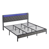 ZNTS King Bed Frame Storage Headboard, Charging Station and LED Lights, Upholstered Platform Bed 18121287