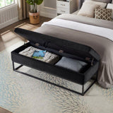 58.6" Bed Bench Metal Base with Storage Black Velvet W1097119560