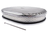 12" Oval Aluminum Full Finned Air Cleaner Polished Paper Element Fits for SB & BB CHEVY FORD & MOPAR 62270690