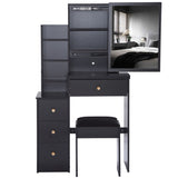 Small Size Left Bedside Cabinet Vanity Table Cushioned Stool, Extra Large Sliding Mirror, Multi W936P202291
