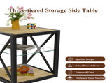 Set of 2 Modern End Table Nightstand for Bedroom & Living Room, Tempered Glass & Natural Wood MDF W241P246917