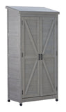 Outdoor Wooden Storage Shed with Metal Top Tall Vertical Tool Cabinet for Backyard Garden Patio Lawn W2640P262538