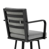 Don 26" Outdoor Patio Swivel Counter Stool in Black Aluminum with Gray Cushions B2736P268522