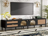 Rattan TV Stand with 3 Cabinets & 2 Drawers, Rattan-inspired Media Console Table for TVs up to 80'', N710P206015B