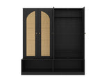 Farmhouse Widen Hall Tree with 4 Rattan Doors, Versatile 4-In-1 Seating Bench with N721P297555B