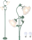 Flower Floor Lamp for Living Room, Vintage Floor Lamp with 2 LED 5W Blubs, Foot Switch, Green 95980420