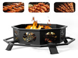 43" Octagonal Black Iron Fire Pit, Sheet Assembled Outdoor Bonfire Brazier with 01195977