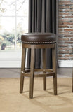 Round Swivel Bar Stools Set of 2, Brown Faux Leather 360-degree Swivel Seat Nailhead Trim Solid Wood B011P201566