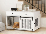 39.37'' Modern Wooden Dog Crate Furniture with Double Drawers and Sliding Barn Door, Decorative Pet W808P346018