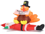 4.9 FT Lighted Christmas Inflatable Decoration, Inflatable Turkey Sitting on Santa Claus, Funny Blow 00028271