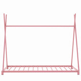 ZNTS Metal Twin Size House Platform Bed with Triangle Structure, Pink WF307193AAH