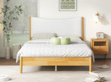 Queen Size, Solid Rubber Wooden Bed with Boucle Upholstered Headboard, Enhanced by Support W504P368764