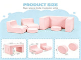 1 PC Kids Modular Sofa Set, 1 Table & 2 Chairs with 2 Round Cushions, Pink Corduroy Kids Sofa 37889125