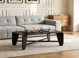 Modern Rectangular Coffee Table, Engineered Wood Center Table with Rubber Wood CrossLeg Base, 132 95045589