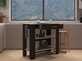 Kitchen Island 37" H, Two Open Storage Shelves, One Drawer, Four Legs,Towel Hanger, Black / Light B097132959