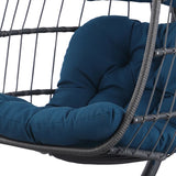 ZNTS Outdoor Wicker Rattan Swing Chair Hammock chair Hanging Chair with Aluminum Frame and Dark Blue W34965383