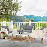 ZNTS 4 Piece Patio Furniture Set, Outdoor Acacia Wood Conversation Set, All-Weather Rope Sofa Set with 96676802