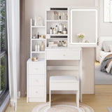 ZNTS Small Size Left Bedside Cabinet Vanity Table + Cushioned Stool, Extra Large Touch Control Sliding 50990177