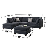 ZNTS Polyfiber Reversible Sectional Sofa with Ottoamn in Black B01682372